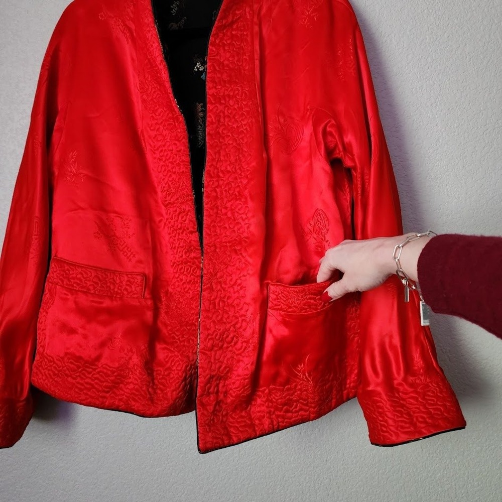 Vintage Reversible Silk Feel Brocade Jacket Frog Closure‎ Size 44 - Picture 8 of 13
